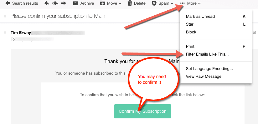 Yahoo whitelist instructions screenshot