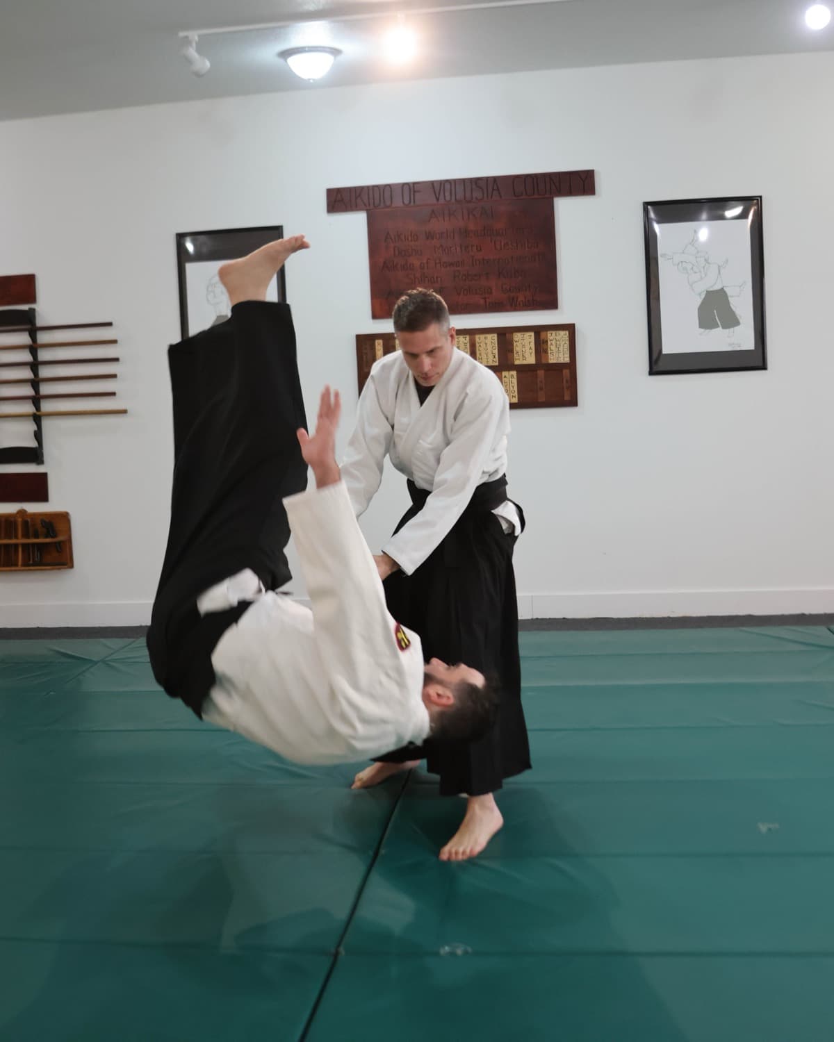 Tim Erway throwing a training partner during Aikido practice